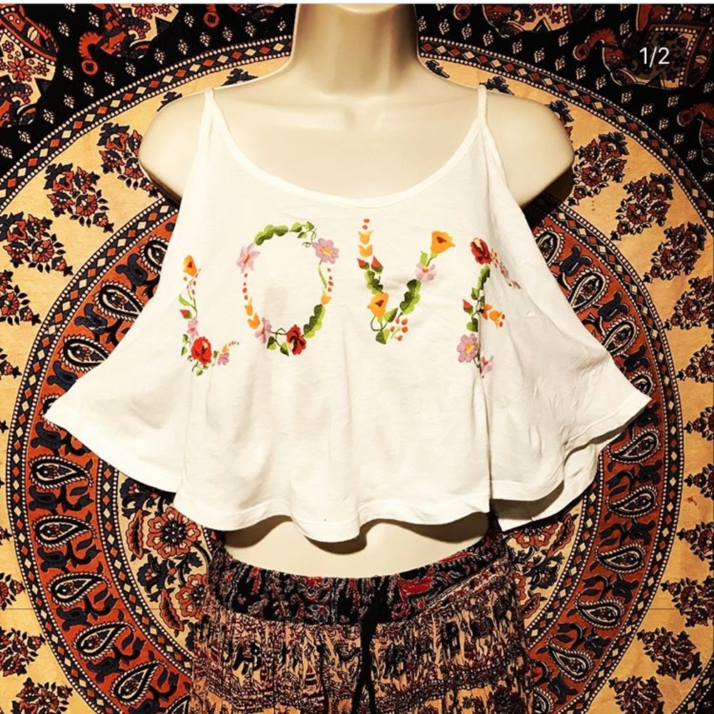 Hippie boho cute flowy LOVE flower tank top